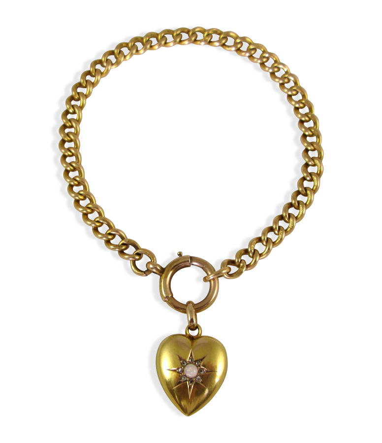 Antique gold opal heart bracelet 