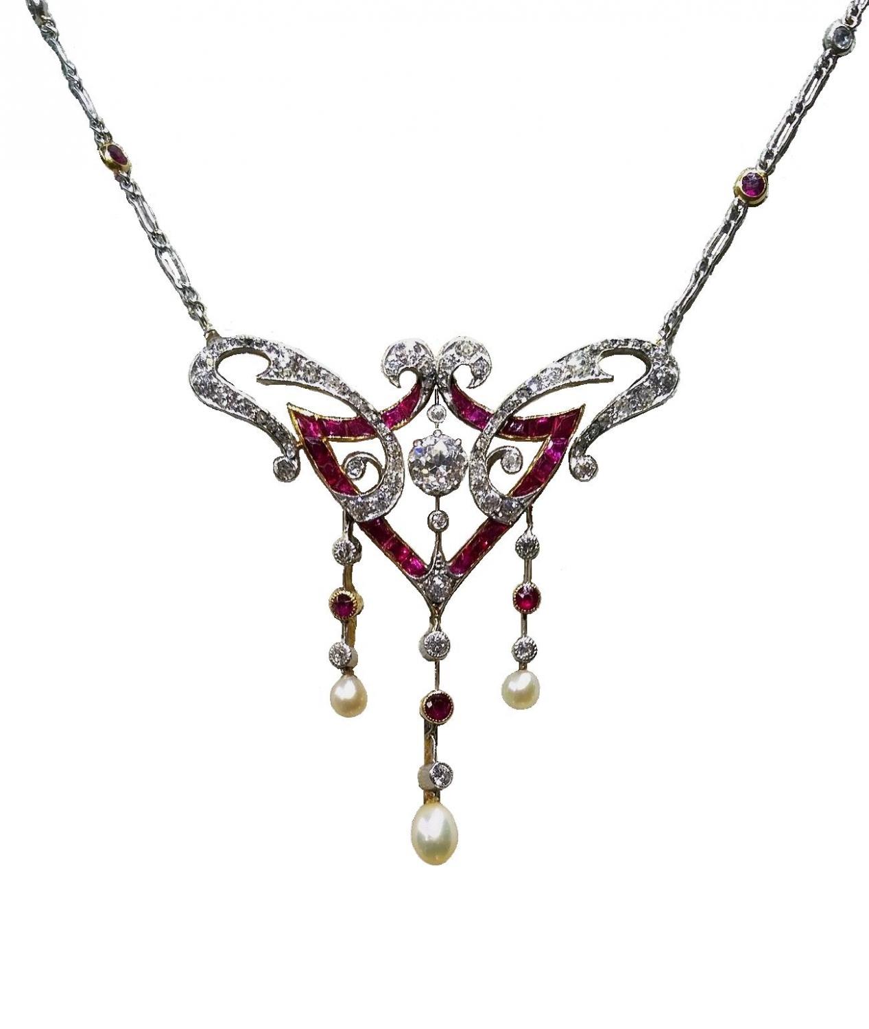 Antique Ruby And Diamond Necklace