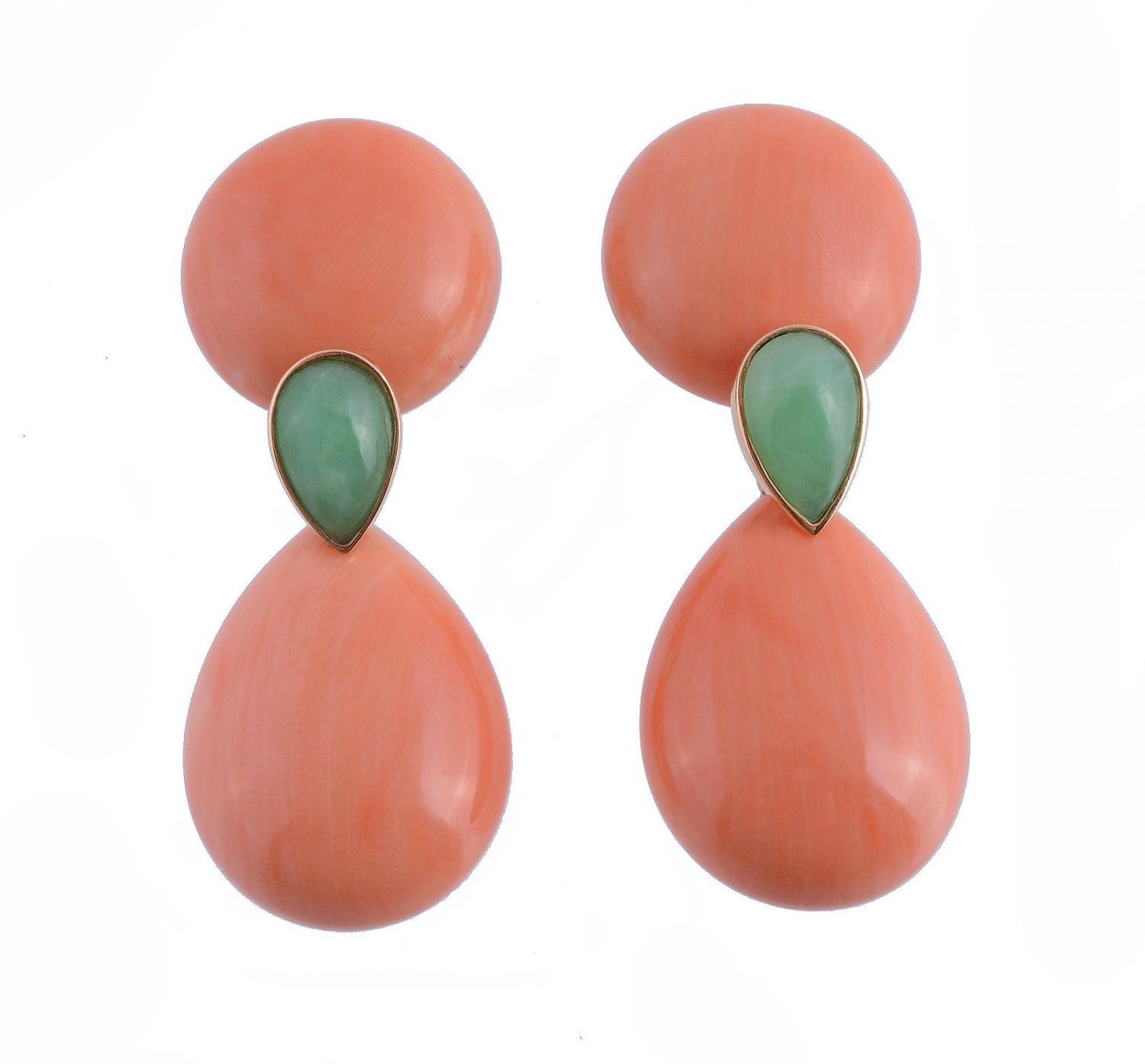 Coral and jade earrings