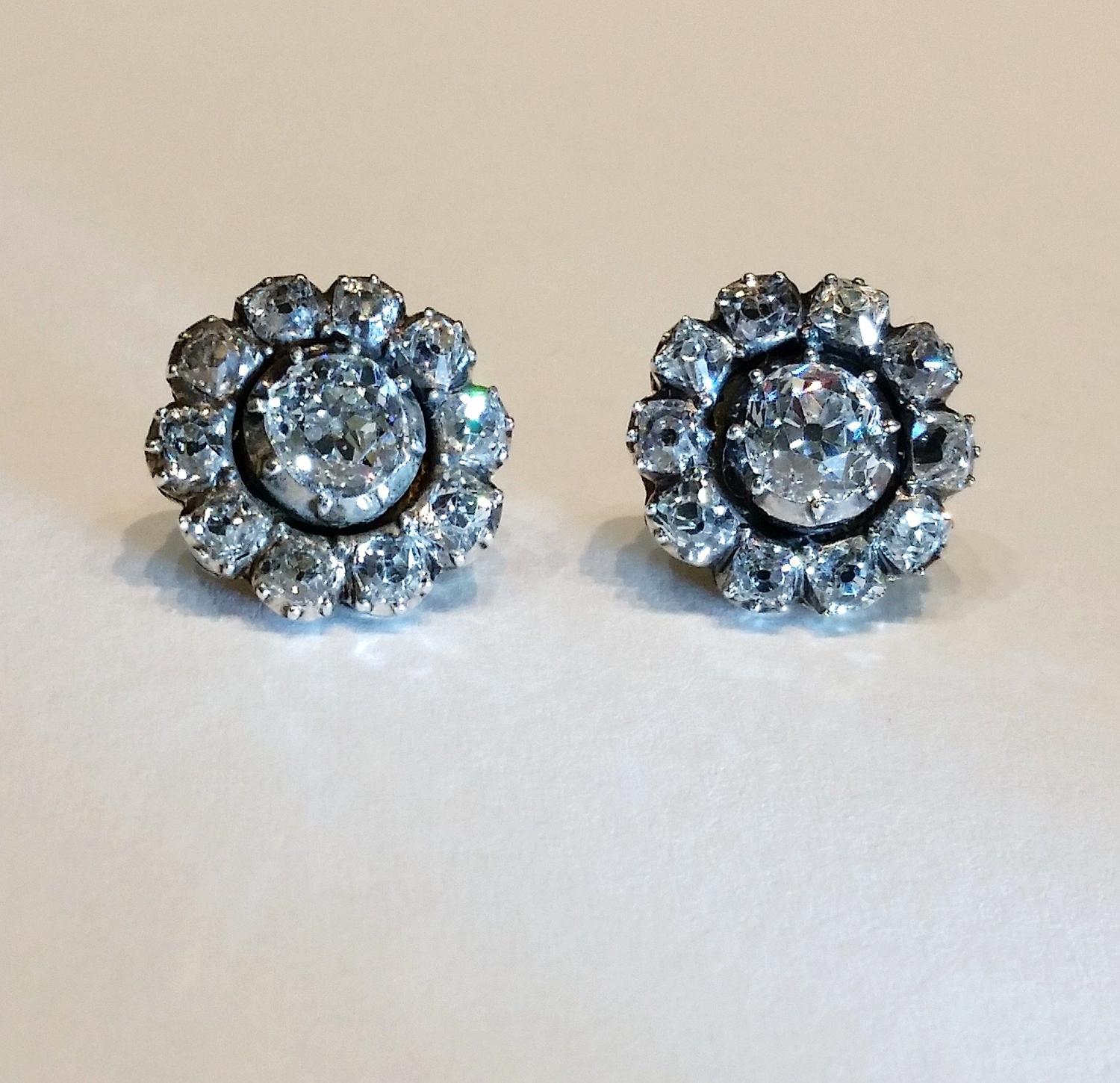 Antique old cut diamond cluster earrings