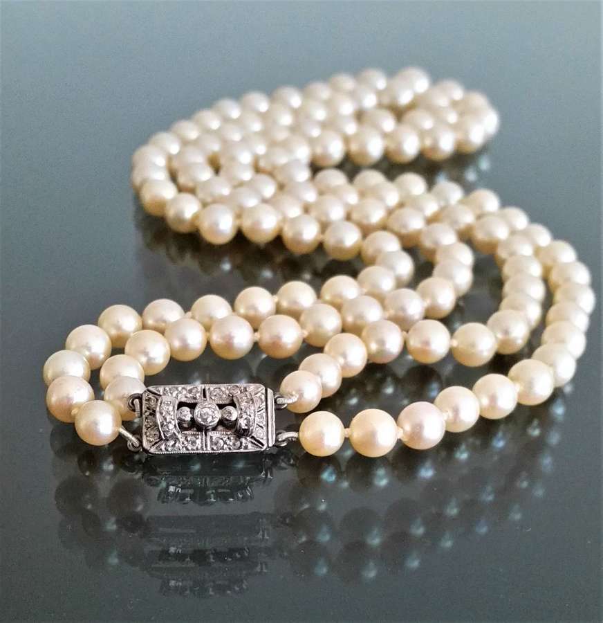 Two row akoya cultured pearl necklace