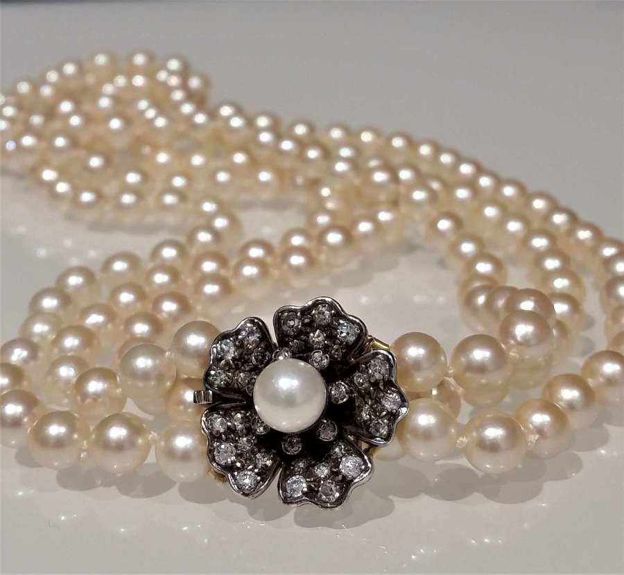 Three row Akoya cultured pearl necklace