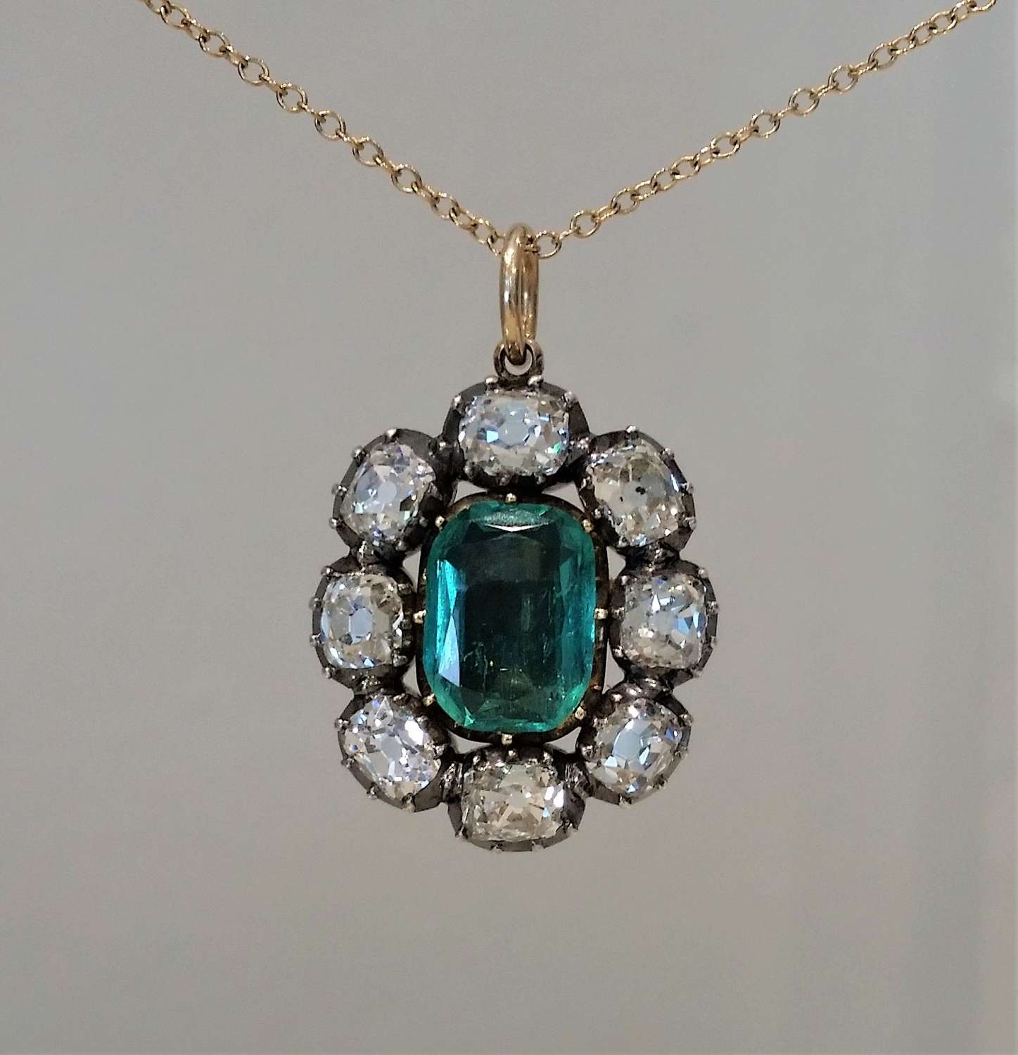 Emerald and diamond cluster pendant late 18th century