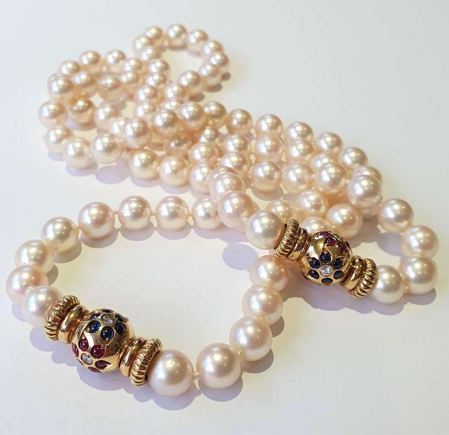 Akoya cultured 9mm pearl long necklace