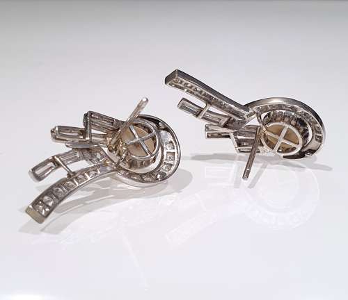 Art deco cultured pearl and diamond earrings