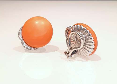 Coral and diamond stud earrings