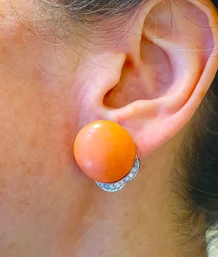 Coral and diamond stud earrings