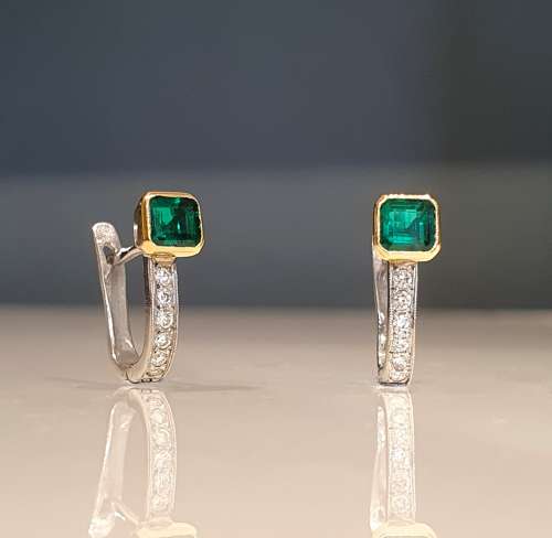 Emerald and diamond hoop earrings