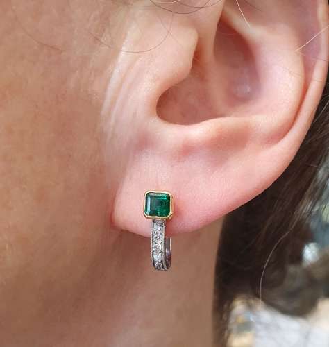 Emerald and diamond hoop earrings