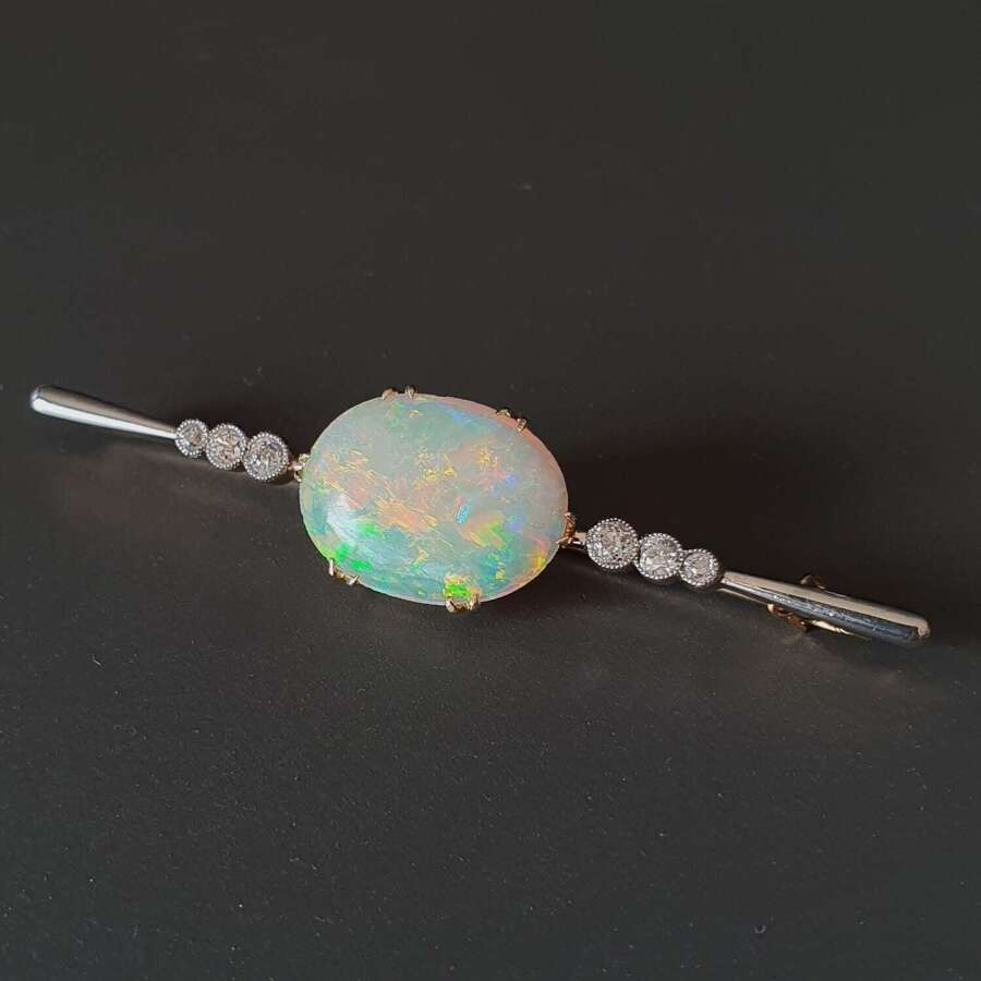 Opal and diamond bar brooch