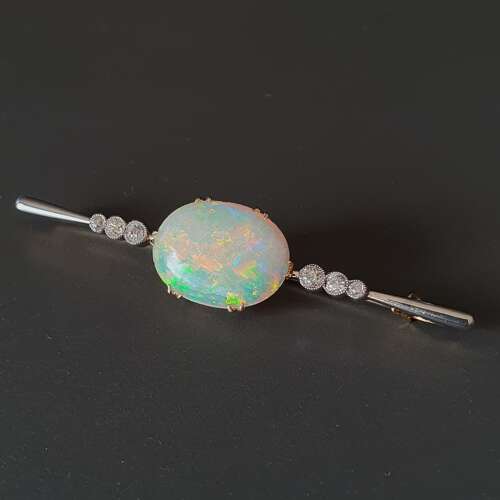 Opal and diamond bar brooch