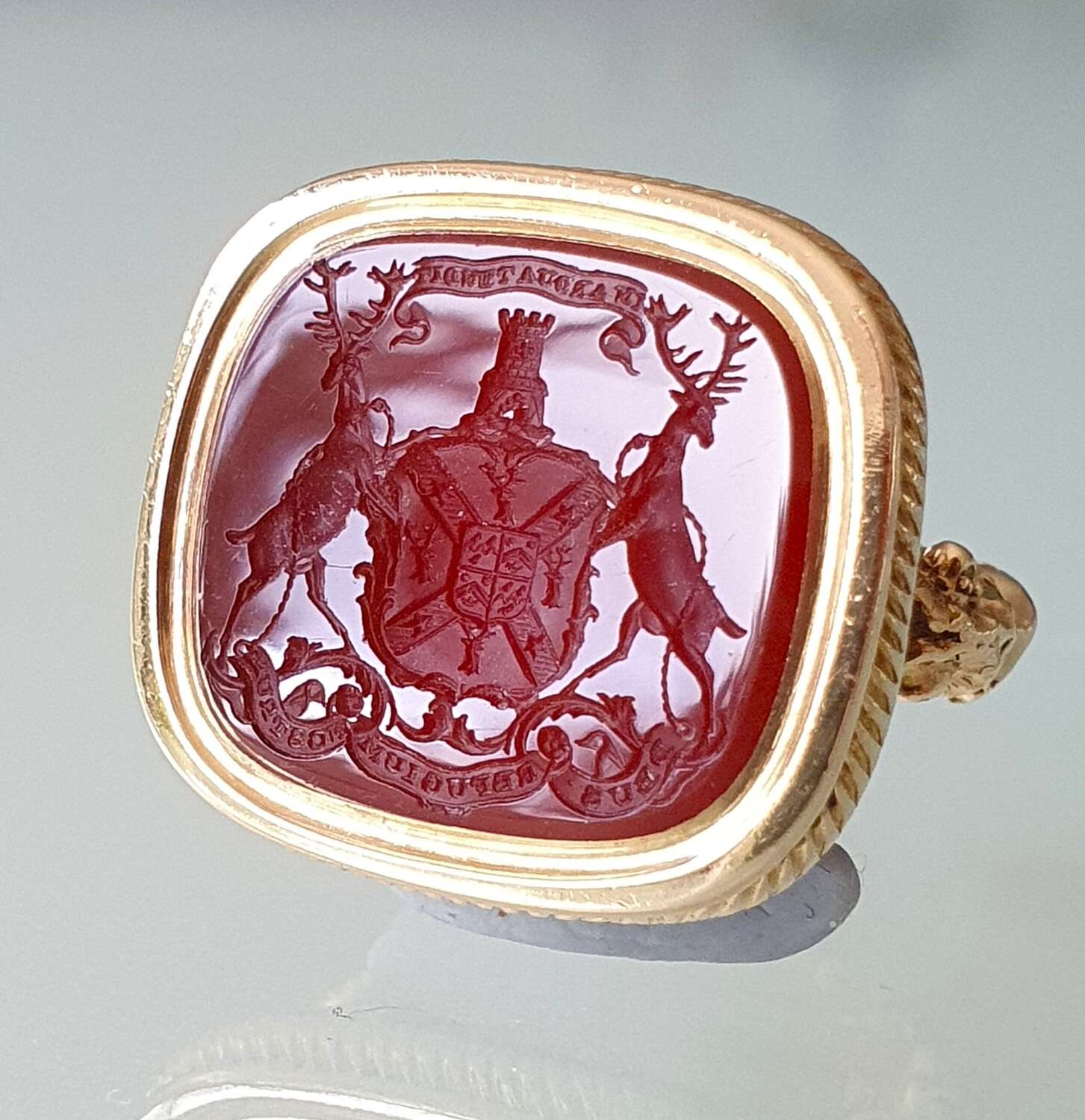 Gold fob seal with full armorial intaglio
